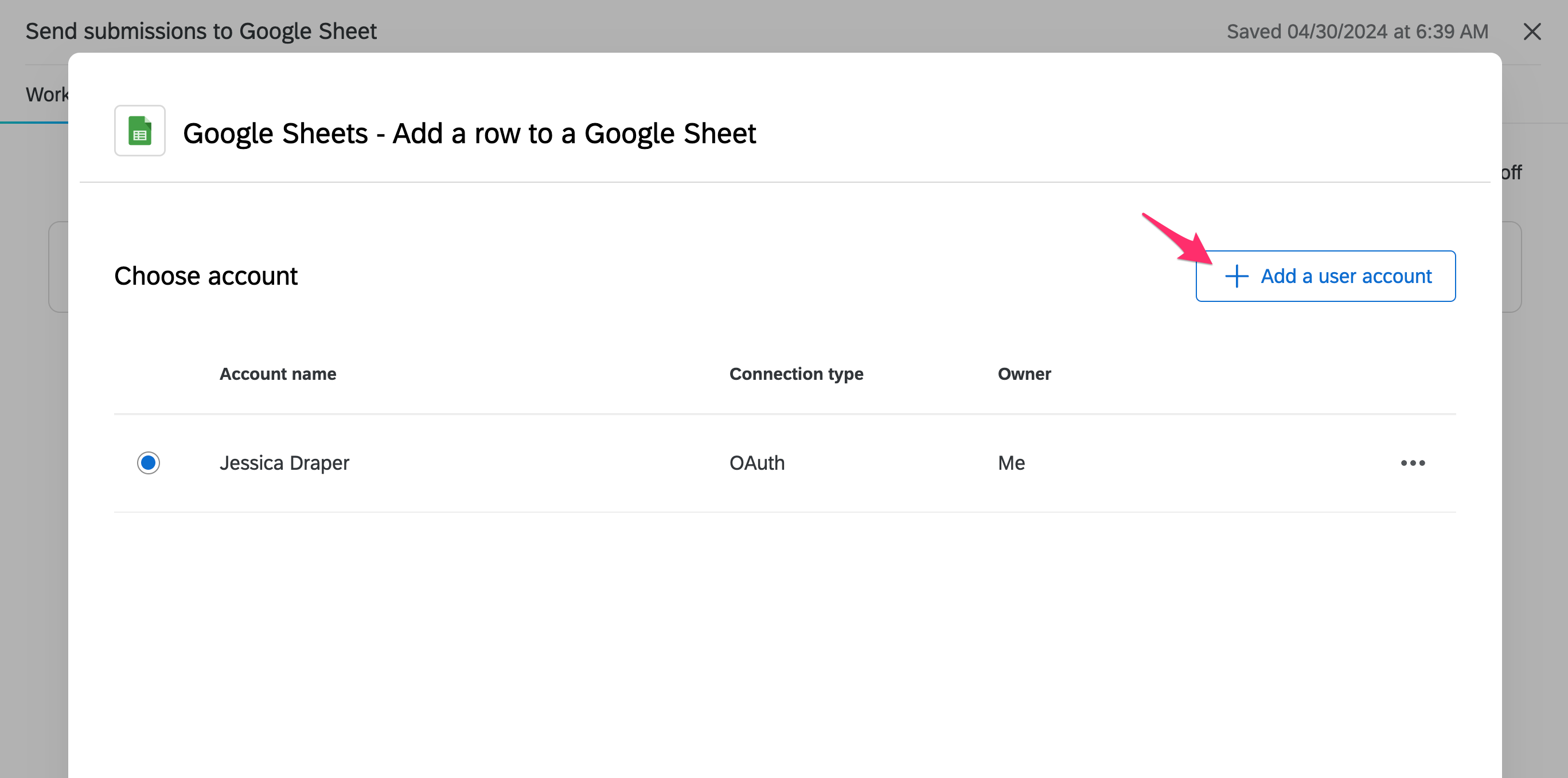 Screenshot of connecting to Google account